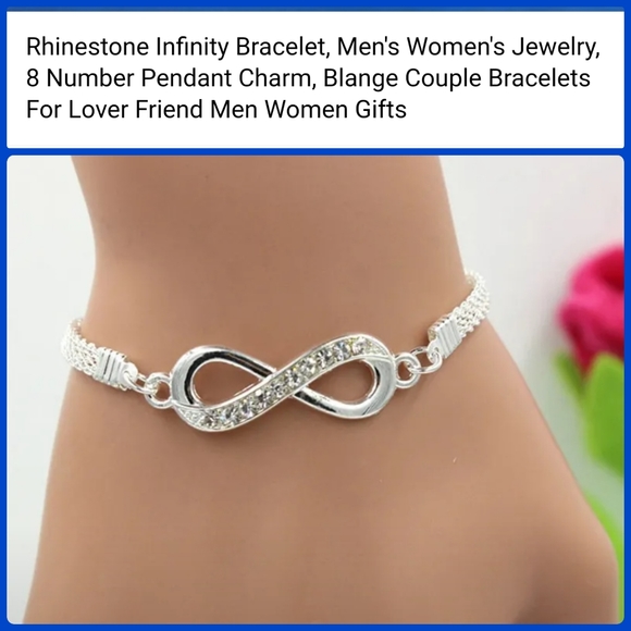 1- Brand New Silver Infinity w Rhinestones Bracelet, number 8 infinity silver - Picture 4 of 8